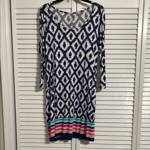 Lilly Pulitzer Blue and White Long Sleeve Casual Dress size L
